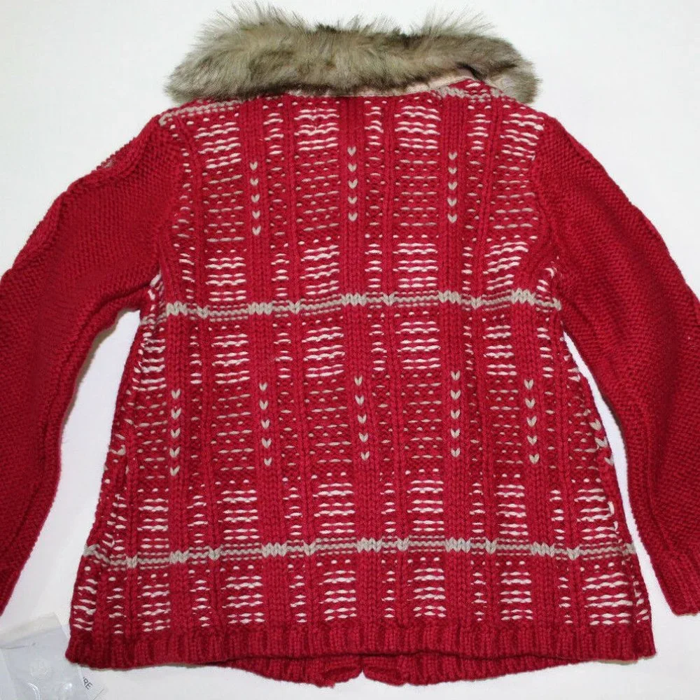 Savannah Sweater Knit Jacket Faux Fur Collar Size 12M